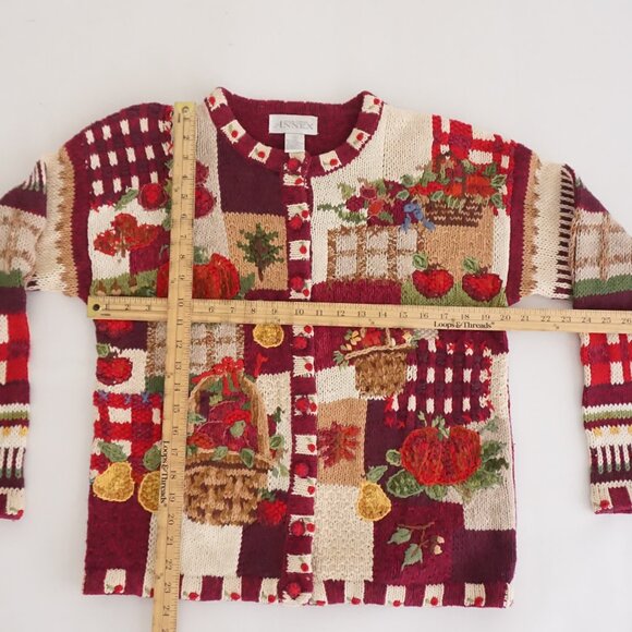 Vintage Casual Corner Annex Pumpkin Apple Patchwork Harvest Sweater Grandma S - Picture 3 of 11